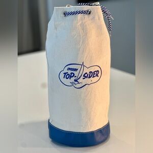 Vintage 80s Sperry Top-Sider Canvas Bucket Bag with Blue Accents